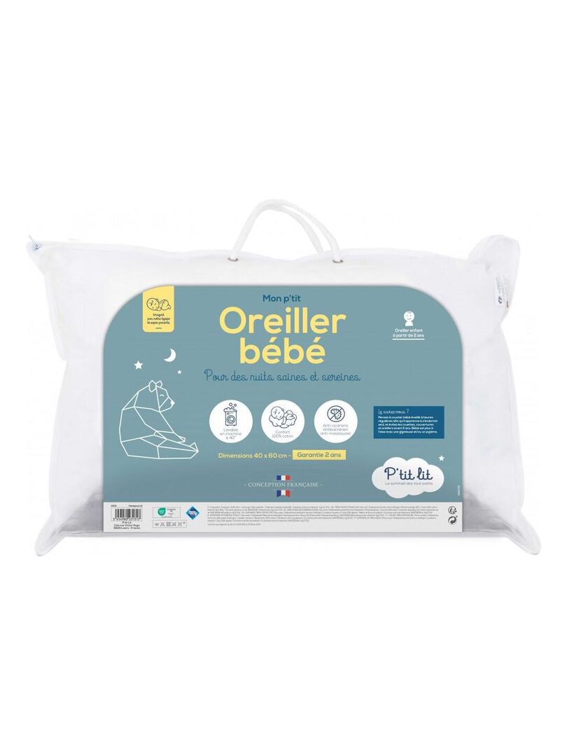 Oreiller Bébé | Coussin Enfant 40x60 | Enveloppe 100% Coton Blanc - Kiabi