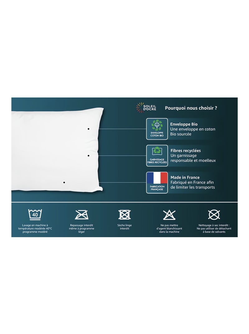 Oreiller blanc coton bio NATURA, par Soleil d'ocre Blanc - Kiabi