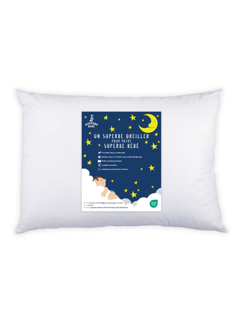Oreiller enfant 40x60 | SUPERBE BEBE Blanc - Kiabi