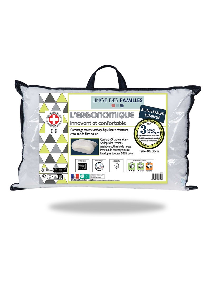 Oreiller Ergonomique - Soutien Ferme - Linge des Familles Blanc Ecru - Kiabi