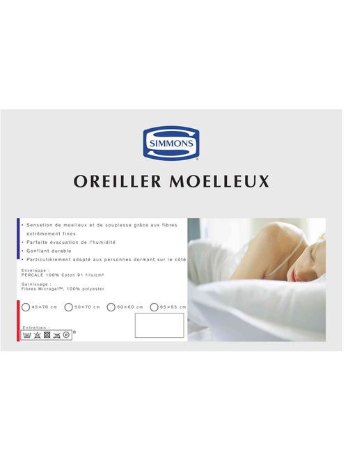 Oreiller moelleux percale MICROGEL (lot de 2) - Kiabi