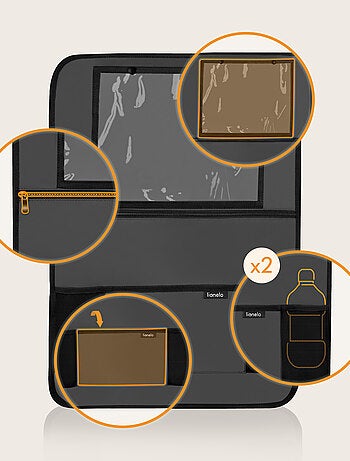 Organisateur de siège auto 2en1 LIONELO - Poche transparente - 5 poches de tailles différentes