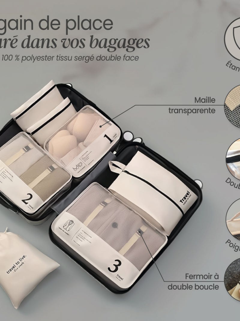 Organisateur de voyage, rangement valise 7 pièces - Vivezen Beige - Kiabi