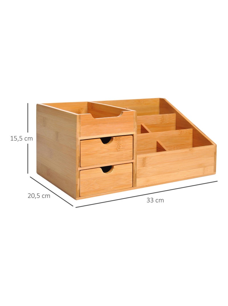 Organiseur de bureau - 7 compartiments, 2 tiroirs - bambou verni Marron - Kiabi