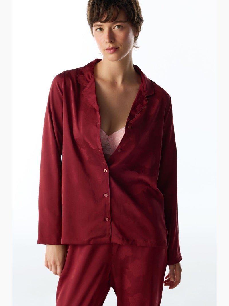 Orquidea ensemble de pyjama en satin fleuri, chemise et pantalon, manches longues penti Rouge bordeaux - Kiabi