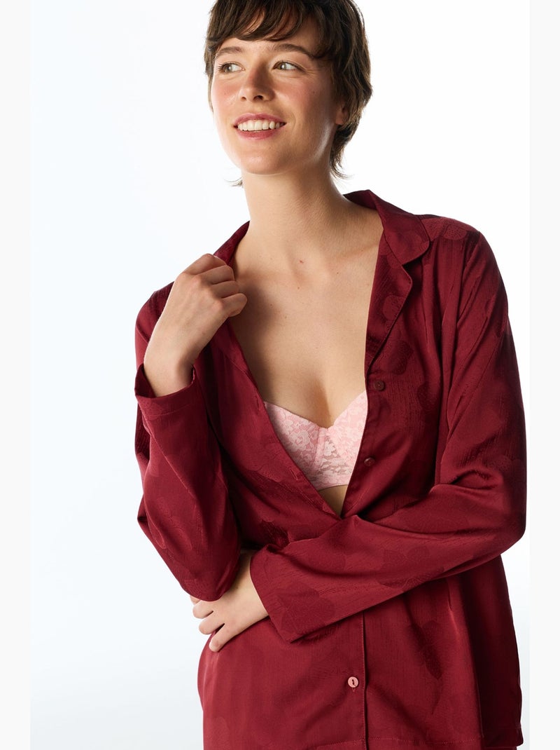 Orquidea ensemble de pyjama en satin fleuri, chemise et pantalon, manches longues penti Rouge bordeaux - Kiabi