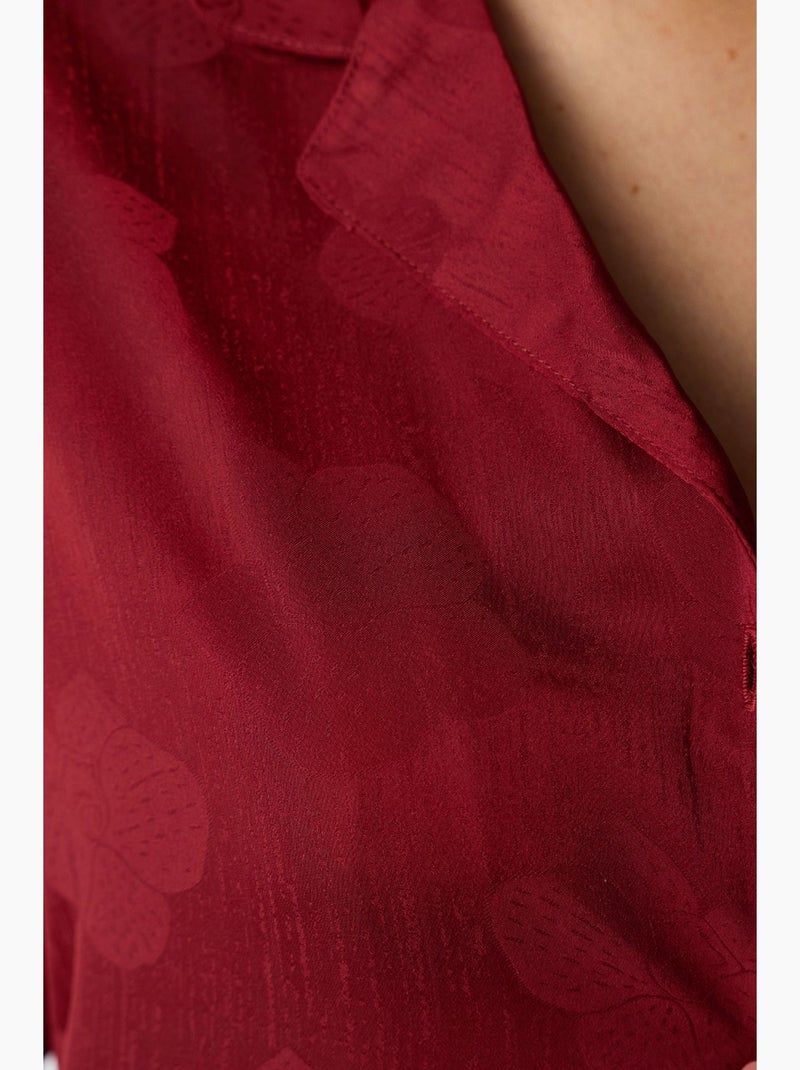 Orquidea ensemble de pyjama en satin fleuri, chemise et pantalon, manches longues penti Rouge bordeaux - Kiabi