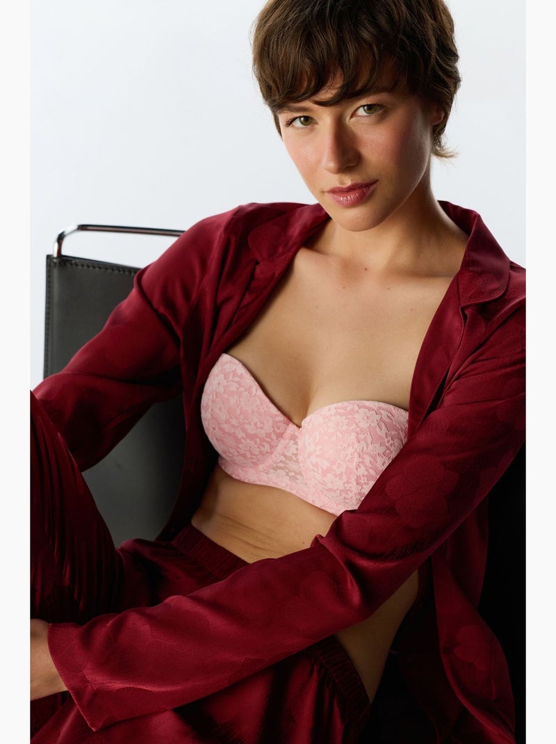 Orquidea ensemble de pyjama en satin fleuri, chemise et pantalon, manches longues penti Rouge bordeaux - Kiabi