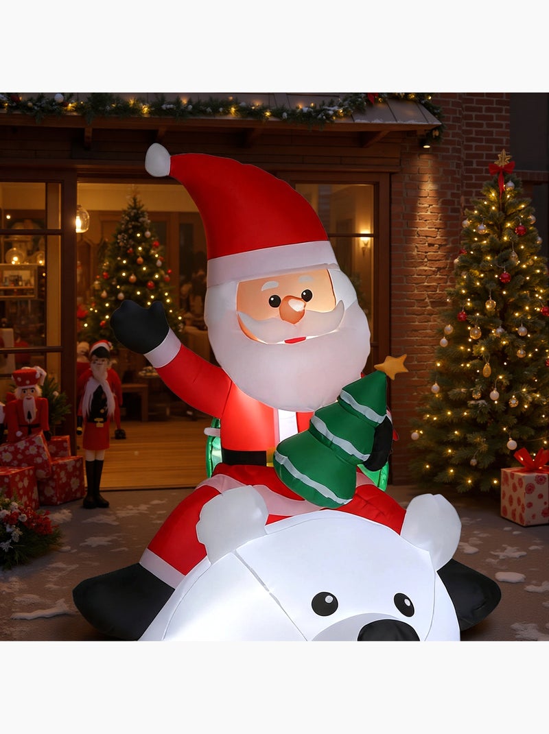 Ours polaire gonflable led de noël h.2m avec père noël et hotte Blanc Blanc - Kiabi