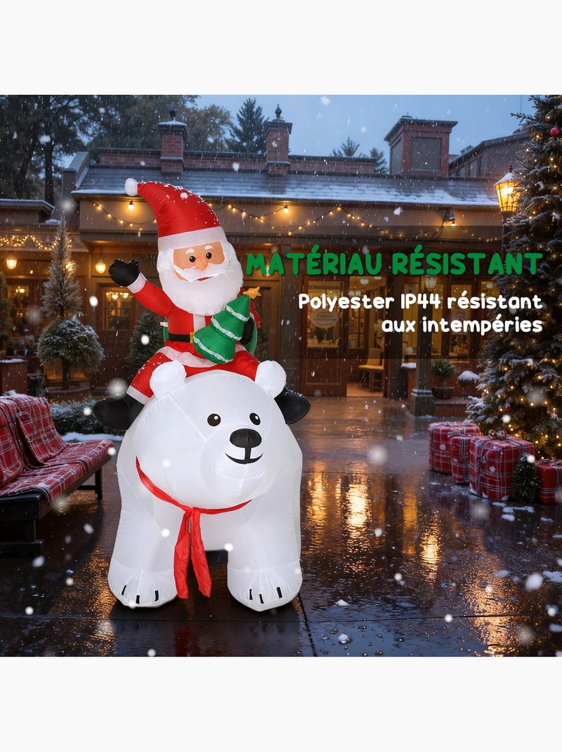 Ours polaire gonflable led de noël h.2m avec père noël et hotte Blanc Blanc - Kiabi