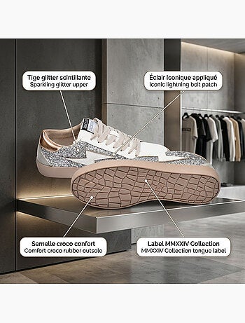 OZABI Baskets Sneakers Glitter Femme Éclair Plateforme MMXXIV
