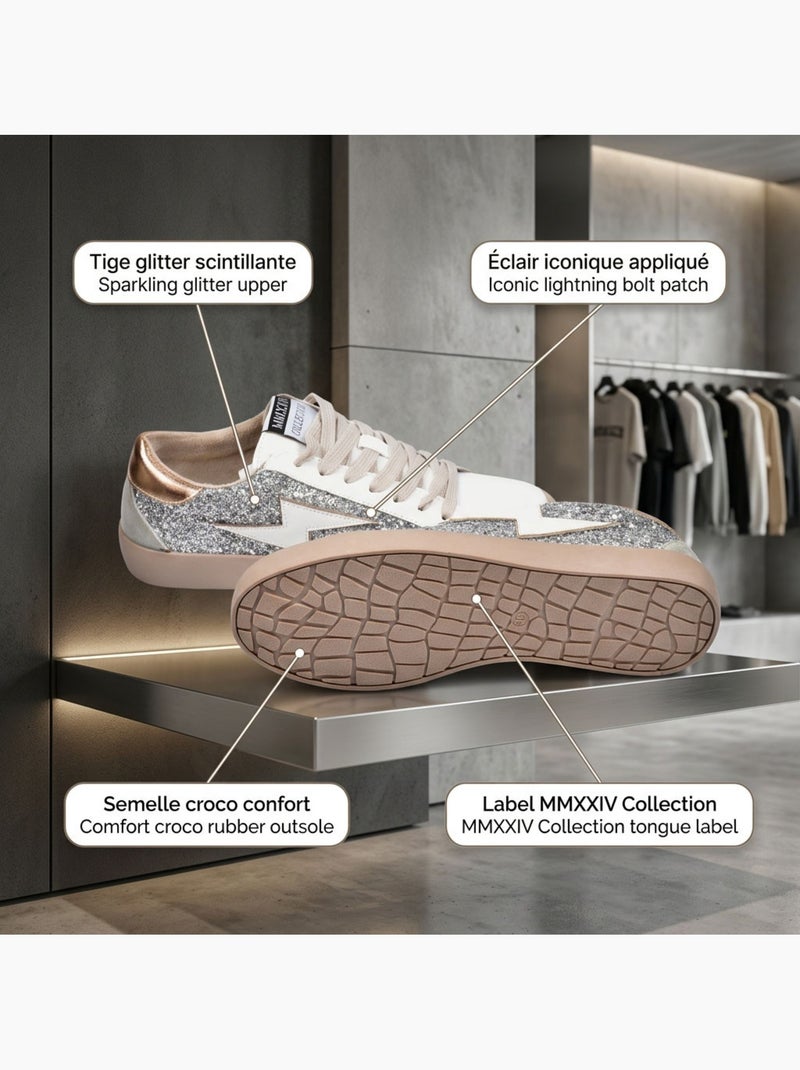 OZABI Baskets Sneakers Glitter Femme Éclair Plateforme MMXXIV Argent - Kiabi