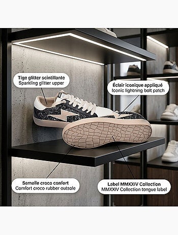 OZABI Baskets Sneakers Glitter Femme Éclair Plateforme MMXXIV