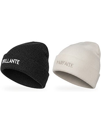 Ozabi bonnets femme fil lurex pailleté message brodé - pack de 2 (lot)