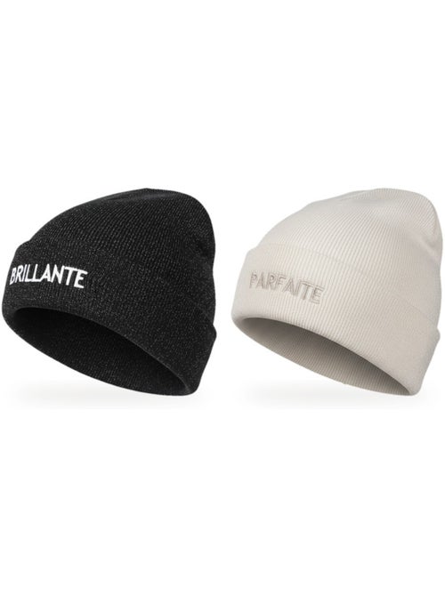 Ozabi bonnets femme fil lurex pailleté message brodé - pack de 2 (lot) - Kiabi Ozabi bonnets femme fil lurex pailleté message brodé - pack de 2 (lot) - Kiabi