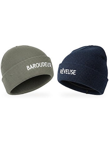Ozabi bonnets femme fil lurex pailleté message brodé - pack de 2 (lot)