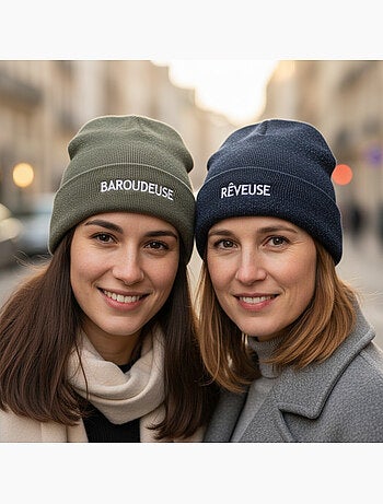 Ozabi bonnets femme fil lurex pailleté message brodé - pack de 2 (lot)