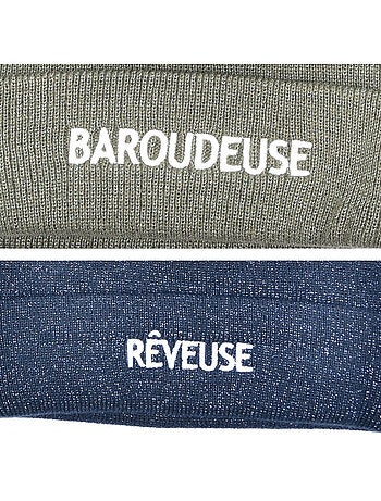 Ozabi bonnets femme fil lurex pailleté message brodé - pack de 2 (lot)