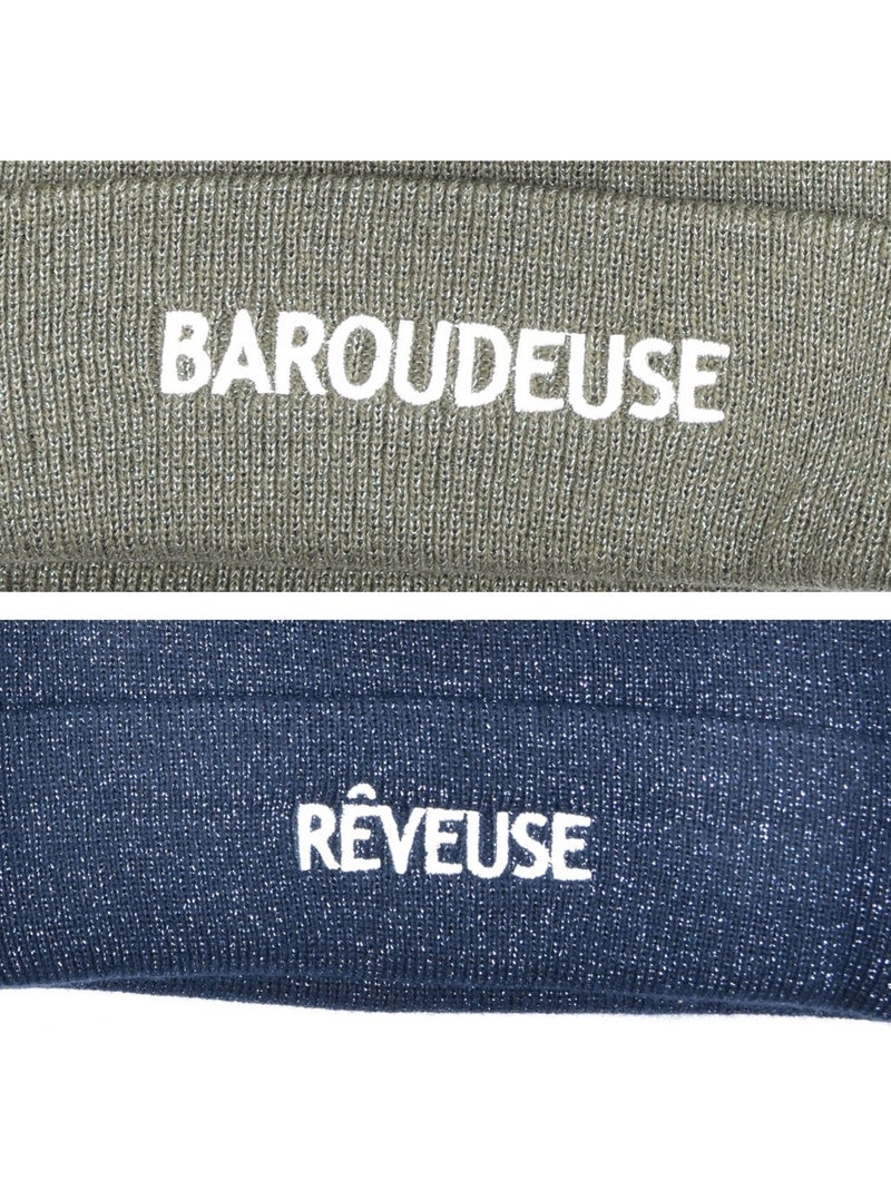 Ozabi bonnets femme fil lurex pailleté message brodé - pack de 2 (lot) Bleu Vert - Kiabi