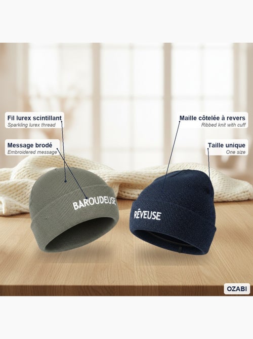 Ozabi bonnets femme fil lurex pailleté message brodé - pack de 2 (lot) - Kiabi Ozabi bonnets femme fil lurex pailleté message brodé - pack de 2 (lot) - Kiabi