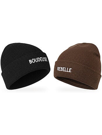 Ozabi bonnets femme fil lurex pailleté message brodé - pack de 2 (lot)