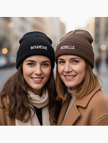 Ozabi bonnets femme fil lurex pailleté message brodé - pack de 2 (lot)