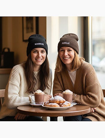 Ozabi bonnets femme fil lurex pailleté message brodé - pack de 2 (lot)