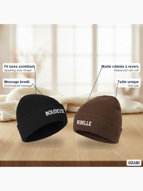 Ozabi bonnets femme fil lurex pailleté message brodé - pack de 2 (lot) - Kiabi Ozabi bonnets femme fil lurex pailleté message brodé - pack de 2 (lot) - Kiabi