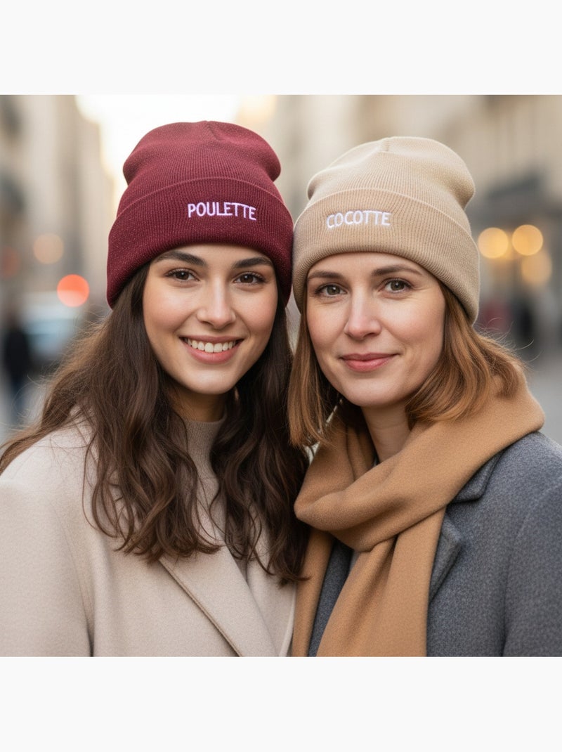 Ozabi bonnets femme fil lurex pailleté message brodé - pack de 2 (lot) Rouge bordeaux - Kiabi
