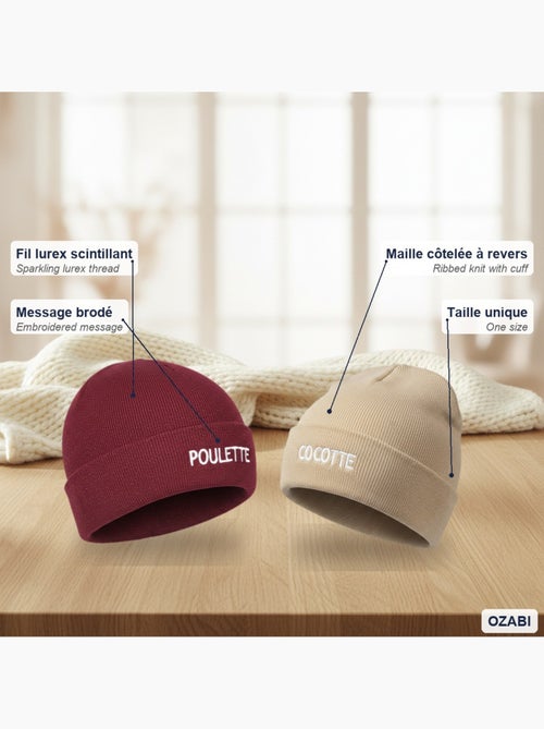 Ozabi bonnets femme fil lurex pailleté message brodé - pack de 2 (lot) - Kiabi Ozabi bonnets femme fil lurex pailleté message brodé - pack de 2 (lot) - Kiabi