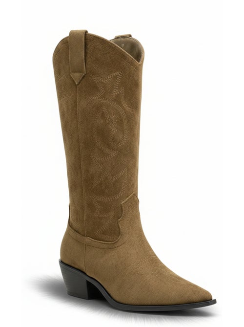 Ozabi bottes santiag femme haute tige suédine talon bloc 4 cm bout pointu - Kiabi Ozabi bottes santiag femme haute tige suédine talon bloc 4 cm bout pointu - Kiabi