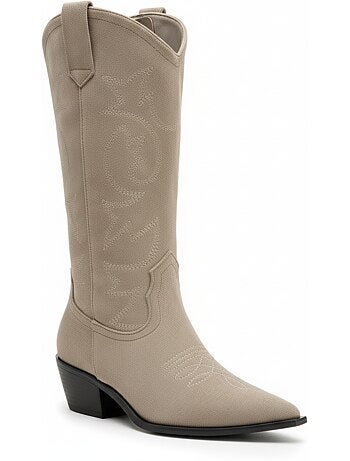 Ozabi bottes santiag femme haute tige suédine talon bloc 4 cm bout pointu