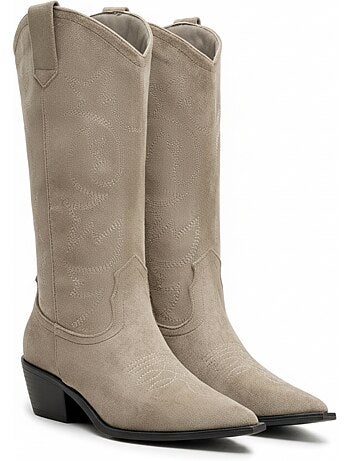 Ozabi bottes santiag femme haute tige suédine talon bloc 4 cm bout pointu