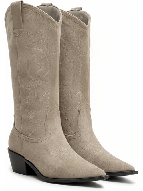 Ozabi bottes santiag femme haute tige suédine talon bloc 4 cm bout pointu - Kiabi Ozabi bottes santiag femme haute tige suédine talon bloc 4 cm bout pointu - Kiabi