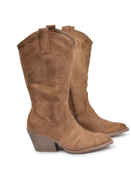 OZABI Bottes Santiag Femme Haute Tige Suédine Talon Bloc 6 cm Bout Pointu - Kiabi OZABI Bottes Santiag Femme Haute Tige Suédine Talon Bloc 6 cm Bout Pointu - Kiabi