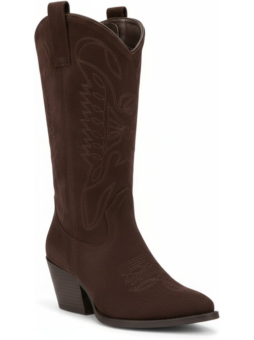Ozabi bottes santiag femme haute tige suédine talon bloc 6 cm bout pointu - Kiabi Ozabi bottes santiag femme haute tige suédine talon bloc 6 cm bout pointu - Kiabi