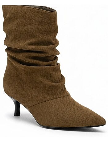 Ozabi bottines femme suédine plissée talon fin 4 cm bout pointu