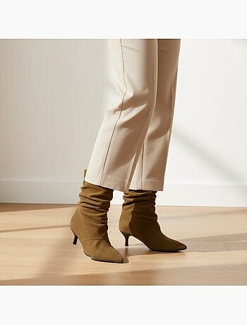 Ozabi bottines femme suédine plissée talon fin 4 cm bout pointu