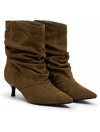 Ozabi bottines femme suédine plissée talon fin 4 cm bout pointu