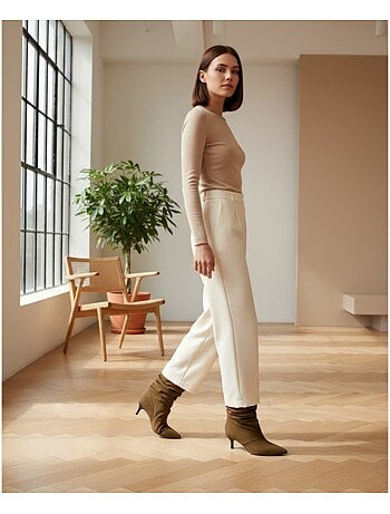 Ozabi bottines femme suédine plissée talon fin 4 cm bout pointu