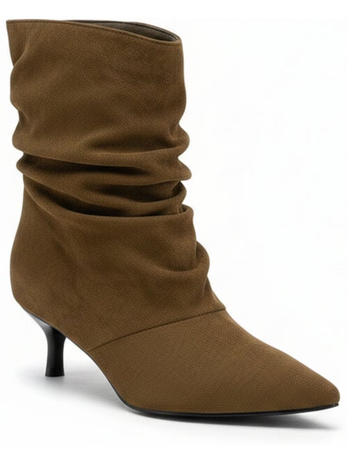 Ozabi bottines femme suédine plissée talon fin 4 cm bout pointu - Kiabi Ozabi bottines femme suédine plissée talon fin 4 cm bout pointu - Kiabi