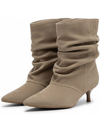 Ozabi bottines femme suédine plissée talon fin 4 cm bout pointu