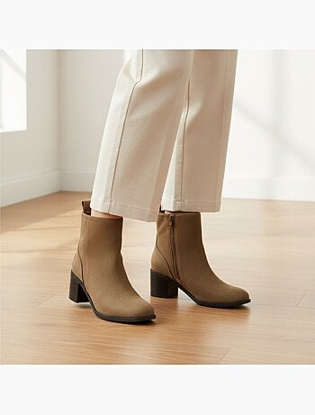 Ozabi bottines femme suédine zippée talon bloc 5 cm bout arrondi