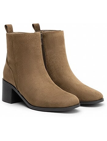 Ozabi bottines femme suédine zippée talon bloc 5 cm bout arrondi