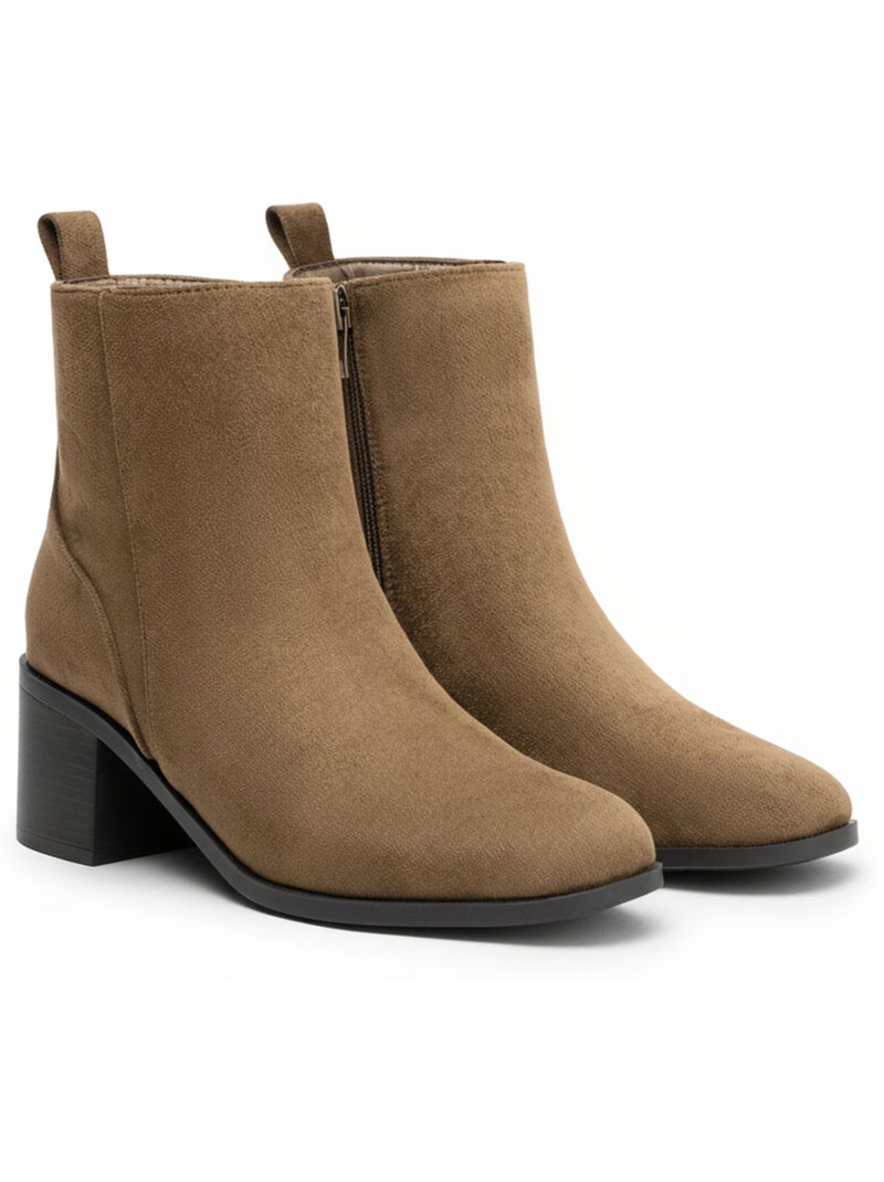 Ozabi bottines femme suédine zippée talon bloc 5 cm bout arrondi Marron caramel - Kiabi