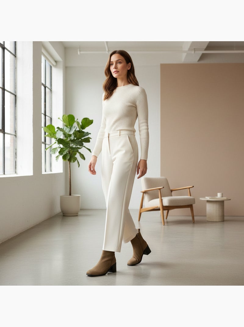 Ozabi bottines femme suédine zippée talon bloc 5 cm bout arrondi Marron caramel - Kiabi