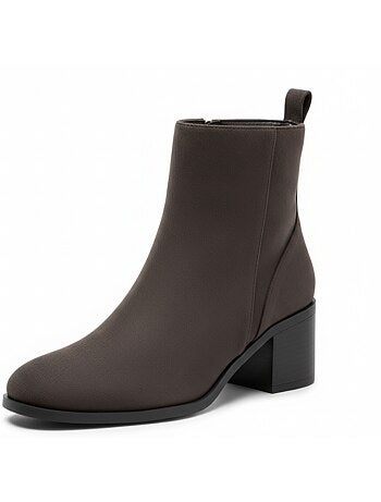 Ozabi bottines femme suédine zippée talon bloc 5 cm bout arrondi