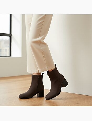 Ozabi bottines femme suédine zippée talon bloc 5 cm bout arrondi