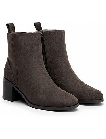 Ozabi bottines femme suédine zippée talon bloc 5 cm bout arrondi