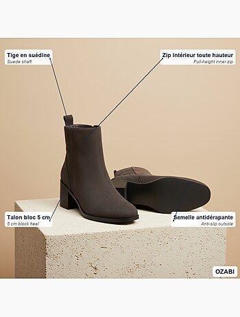 Ozabi bottines femme suédine zippée talon bloc 5 cm bout arrondi